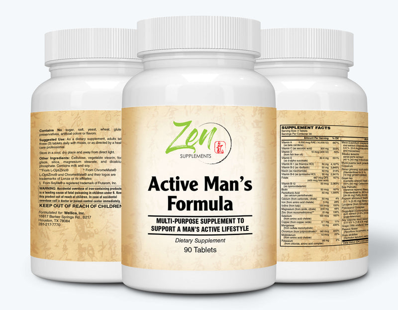 Zen Supplements - Active Man’s Multi-Vitamin 90-Tabs - Men's Multivitamin & Multimineral with Botanicals & Herbs - Supports Immune Health & Sexual Wellness