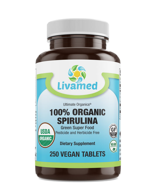 100% Organic Spirulina 500 mg Veg Tabs 250 Count