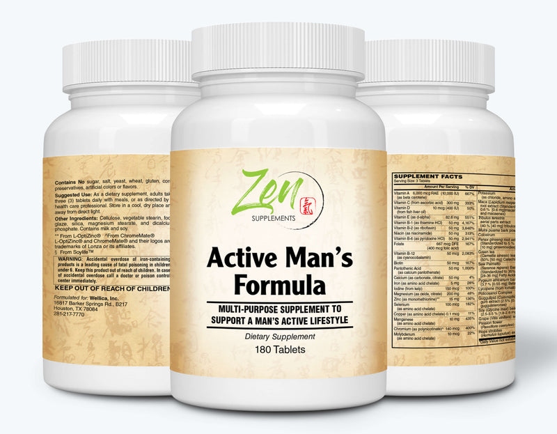 Zen Supplements - Active Man’s Multi-Vitamin 180-Tabs - Men's Multivitamin & Multimineral with Botanicals & Herbs - Supports Immune Health & Sexual Wellness