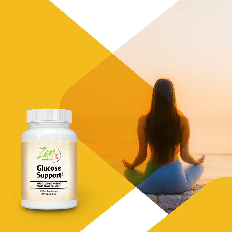 Zen Supplements - Glucose Support with ChromeMate®, GlucoHelp®, Vanadyl, & Herbs: Ginkgo Biloba, Bilberry, Gymnema, Milk Thistle, Artichoke & Fenugreek 60-Caps