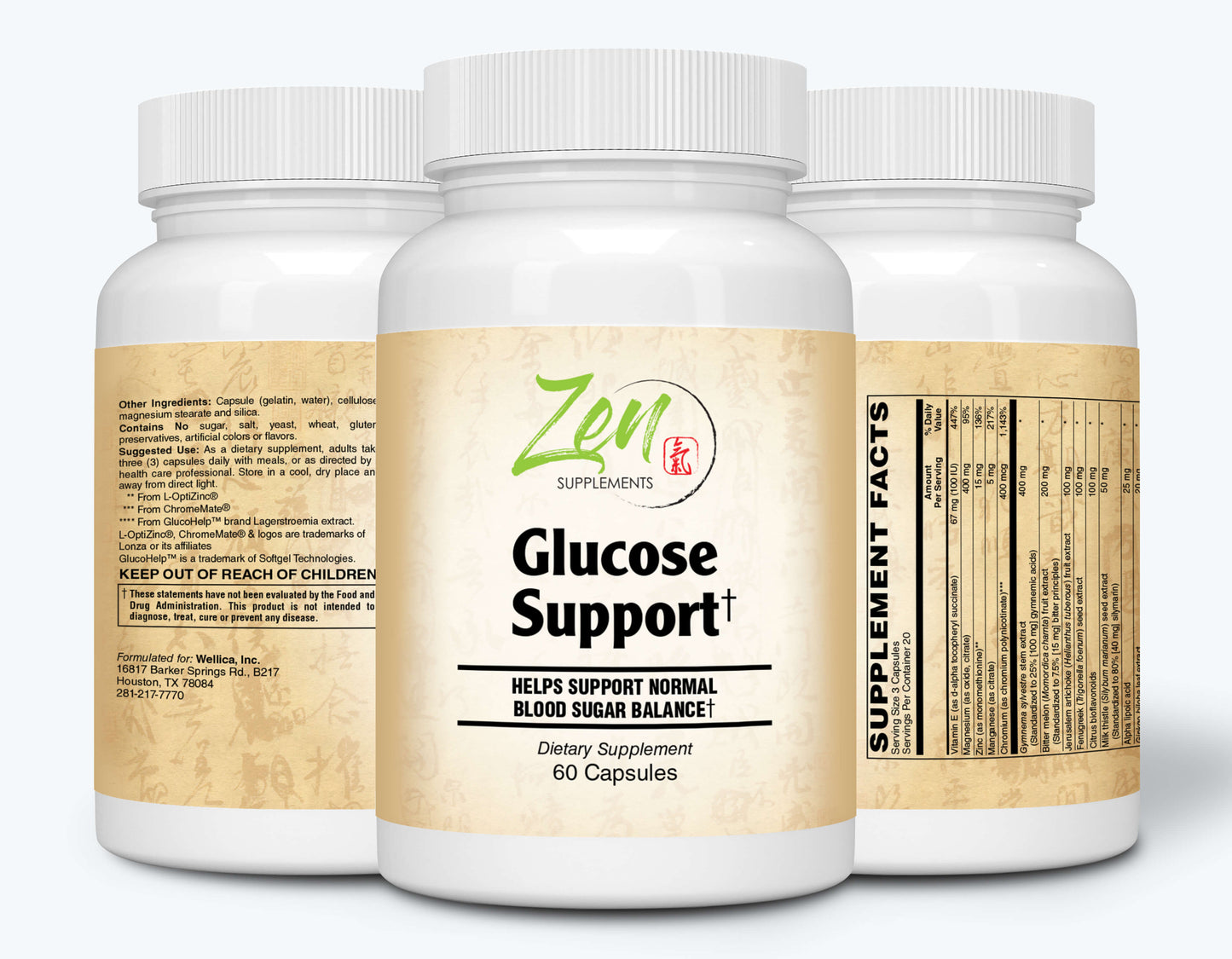 Glucose Support with ChromeMate®, GlucoHelp®, Vanadyl, & Herbs: Ginkgo Biloba, Bilberry, Gymnema, Milk Thistle, Artichoke & Fenugreek 60-Caps