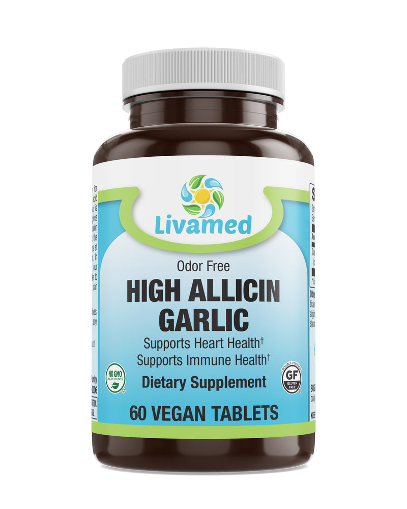 Livamed - High Allicin Garlic 500 mg Odor Free Veg Tabs 60 Count