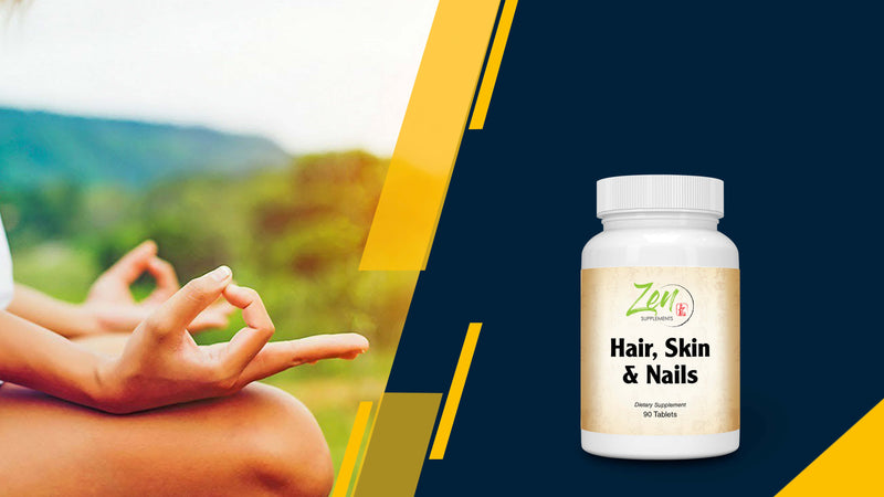 Zen Supplements - Hair, Skin & Nails Formula contains Biotin, Zinc, MSM, Antioxidant Vitamins C and E, Selenium, Silicon all support for Healthy Hair, Clear Skin and Strong Nails 90-Tabs