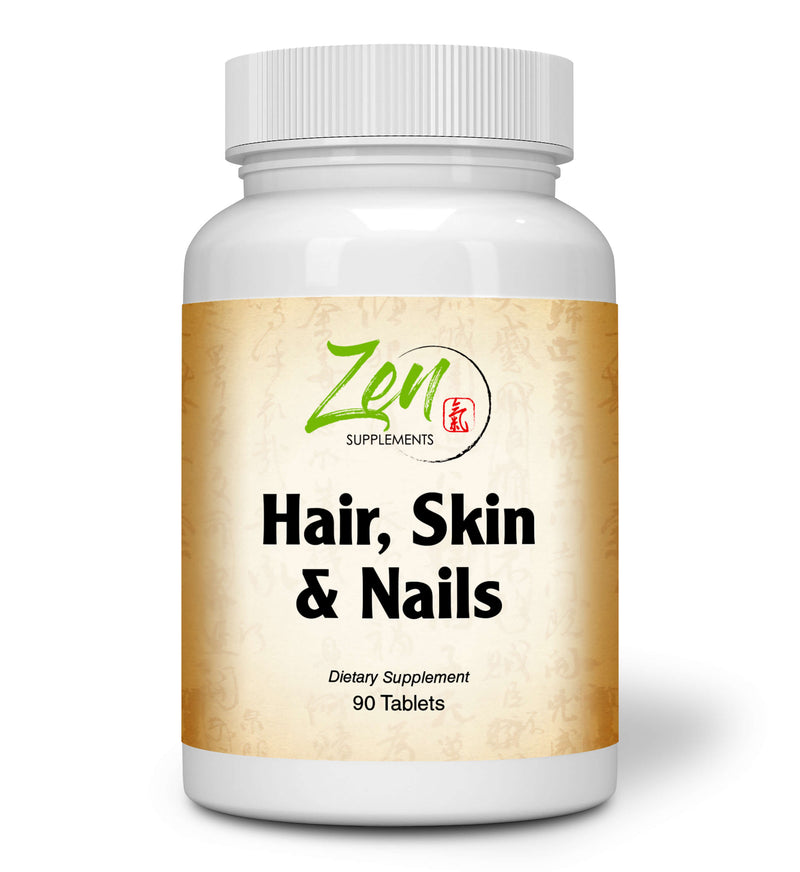 Zen Supplements - Hair, Skin & Nails Formula contains Biotin, Zinc, MSM, Antioxidant Vitamins C and E, Selenium, Silicon all support for Healthy Hair, Clear Skin and Strong Nails 90-Tabs