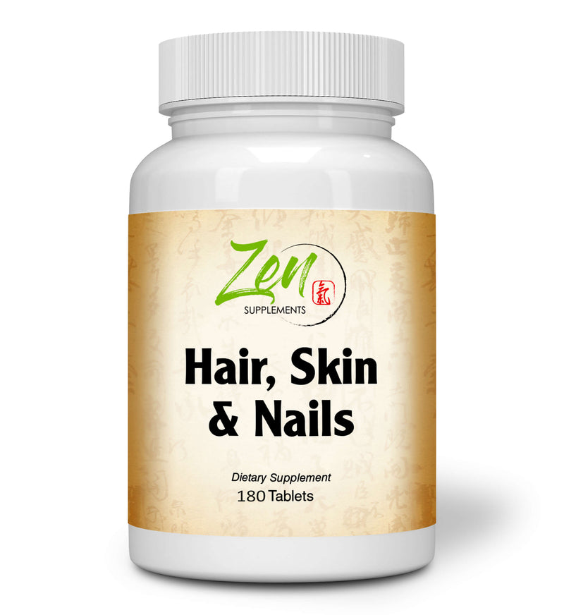 Zen Supplements - Hair, Skin & Nails Formula contains Biotin, Zinc, MSM, Antioxidant Vitamins C and E, Selenium, Silicon all support for Healthy Hair, Clear Skin and Strong Nails 180-Tabs