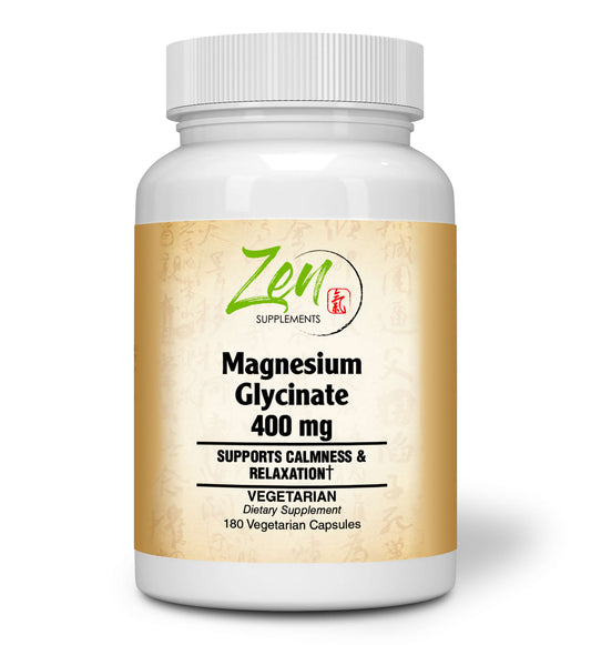 Magnesium Glycinate 400Mg - Promotes Calmness & Sleep Quality, Support for Muscle Cramps & Soreness, Heart & Blood Pressure Functions & Blood Sugar Balance 180-Vegcaps