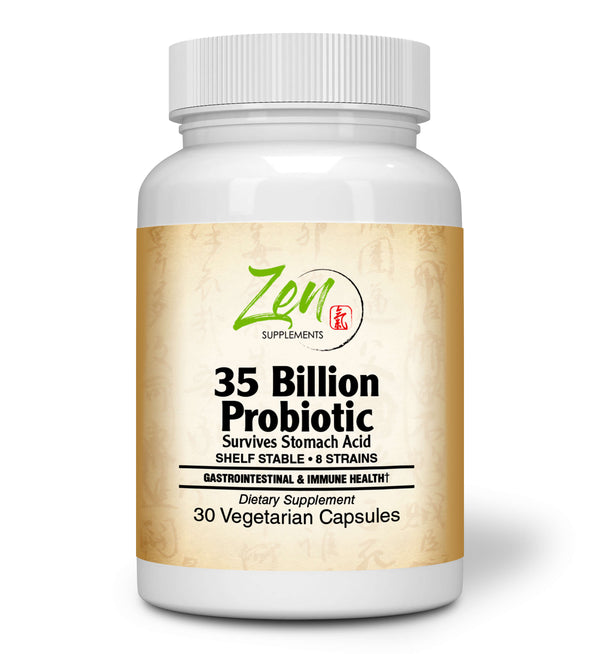 Zen Supplements - 35 Billion Probiotic - 35 Billion CFU with 8 Strains 30-Vegcaps - Sustained Release Technology, Resist Stomach Acid, Shelf Stable - Support for Healthy Digestion & Intestinal Ecology Favorable Intestinal Flora