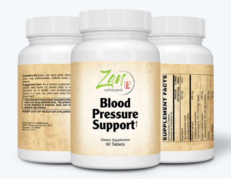 Zen Supplements - Blood Pressure Support 90-Tabs with Hawthorn, Magnesium, Hops, Taurine  & Forskohlii - Promotes Lower BP Naturally - Advanced Hypertension Supplement w/Potent Vitamins & Herbs for Stress Reduction & Heart Health