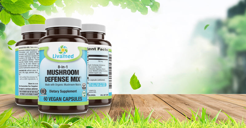 Livamed - Mushroom Defense Mix Veg Caps - 8 in 1 Blend Made with Organic Mushroom Complex 60 Count