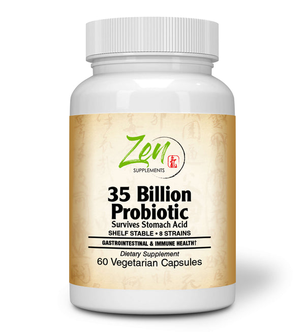 Zen Supplements - 35 Billion Probiotic 35 Billion CFU with 8 Strains 60-Vegcaps - Sustained Release Technology, Resist Stomach Acid, Shelf Stable - Support for Healthy Digestion & Intestinal Ecology Favorable Intestinal Flora