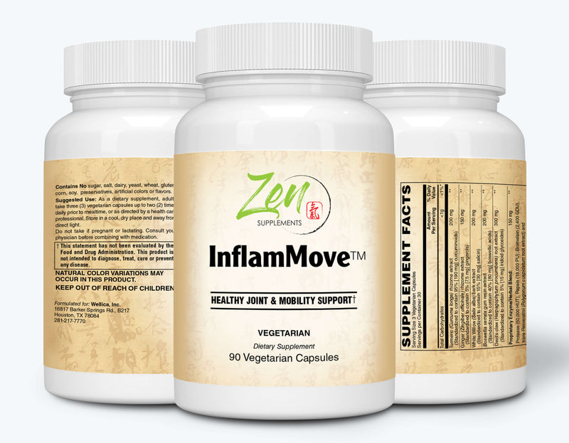 Zen Supplements - Inflammove Enzyme and Herbal Blend contains Turmeric, Boswellia, Ginger, White Willow & Devil's Claw90-Vegcaps