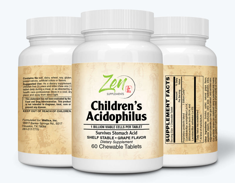 Zen Supplements - Children’s Probiotic Acidophilus plus Bifido 1 Billion CFU Grape Flavored Chewable 60-Tabs