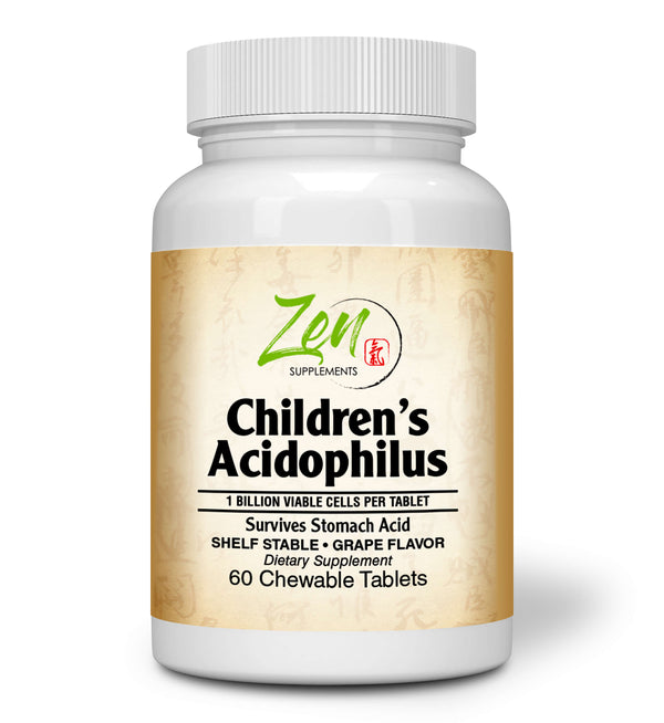 Zen Supplements - Children’s Probiotic Acidophilus plus Bifido 1 Billion CFU Grape Flavored Chewable 60-Tabs