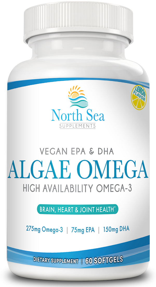 North Sea Supplements Vegan Algae Omega-3 60 Softgels - Plant Based Alternative to Fish Oil - Supports Heart, Brain, Joint Health - Sustainably Sourced Omega-3 from Algae - DHA & EPA Fatty Acids