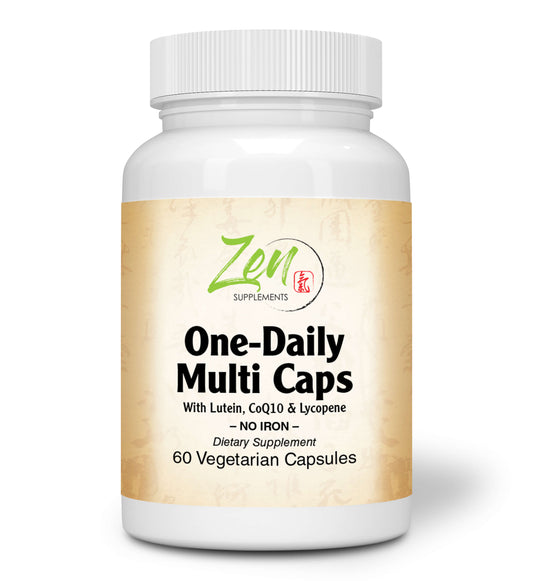 One Daily Multi-Vitamin Caps (Iron Free) 60-Vegcaps - Hi-potency multivitamin with Lutein, Lycopene and CoQ10 that Support Macular and Visual Function.