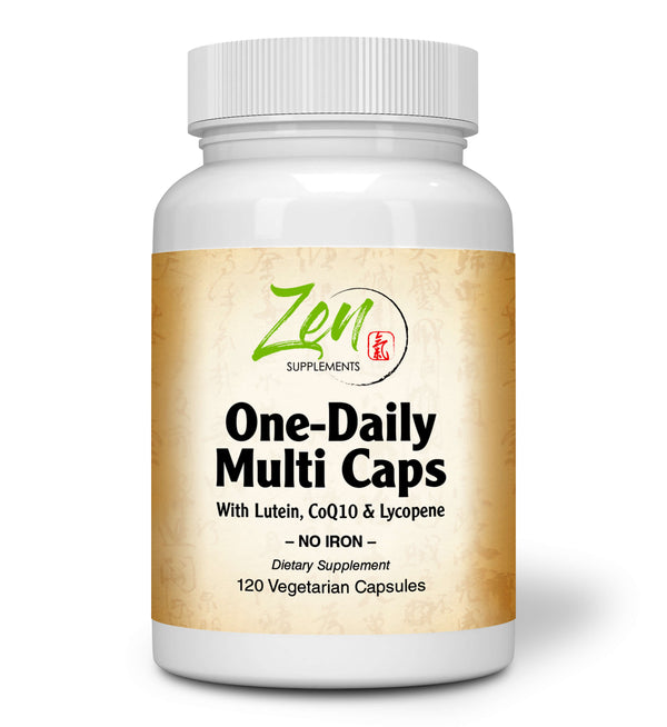 Zen Supplements - One Daily Multi-Vitamin Caps with Lutein, Lycopene and CoQ10 (Iron Free) 120-Vegcaps - Hi-potency multivitamin with Lutein, Lycopene and CoQ10 that Support Macular and Visual Function.