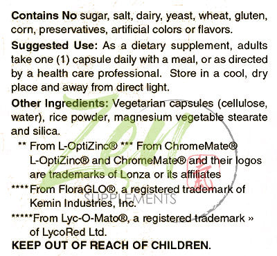 One Daily Multi-Vitamin Caps with Lutein, Lycopene and CoQ10 (Iron Free) 120-Vegcaps - Hi-potency multivitamin with Lutein, Lycopene and CoQ10 that Support Macular and Visual Function.