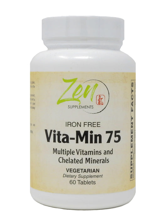 Vita-Min 75 MultiVitamin and Chelated Minerals (Iron Free) Vegetarian - High Potency One-a-Day Complete Multivitamin 60-Tabs