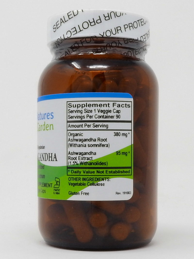 Nature's Garden - Ashwagandha - 90 Veggie Caps with 380mg Organic Ashwagandha Root & 95mg Potent Ashwagandha Extract