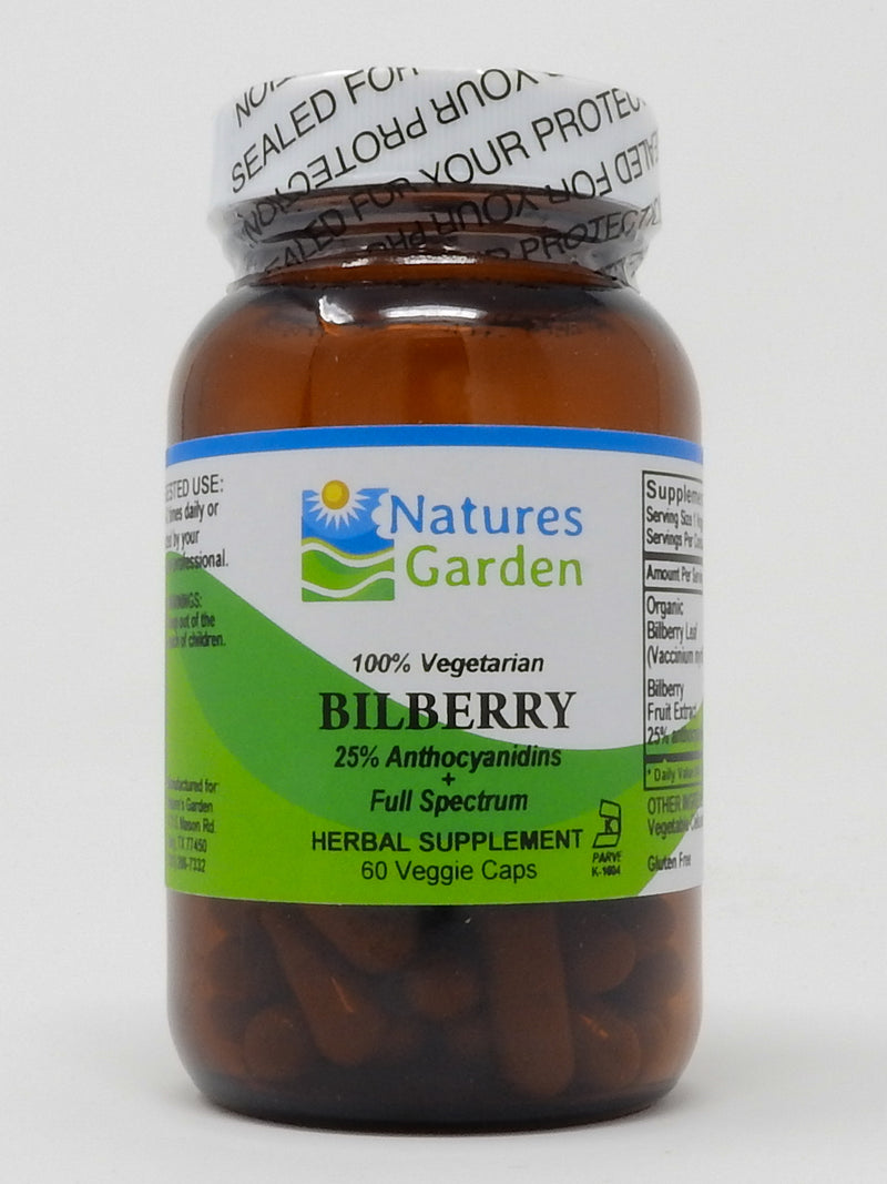 Nature's Garden - Bilberry - 60 Veggie Caps - Full Spectrum Wild Harvest Bilberry Leaf & Concentrated Extract.