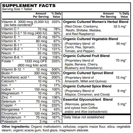 Women’s One Daily Organic Whole Food Multi-Vitamin 90-Tabs - Women's Multivitamin made from Organic Whole Foods - Natural Energy Support & Wellness