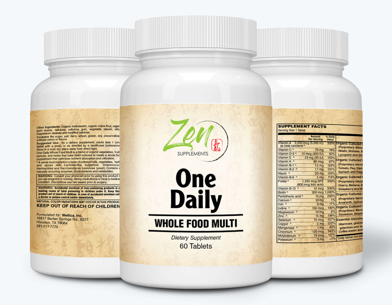 Zen Supplements - One Daily Whole Food Multi-Vitamin 60-Tabs - Vitamins and Nutrients From Organic Whole Food with Real Raw Veggies, Fruits, Probiotics, Digestive Enzymes.