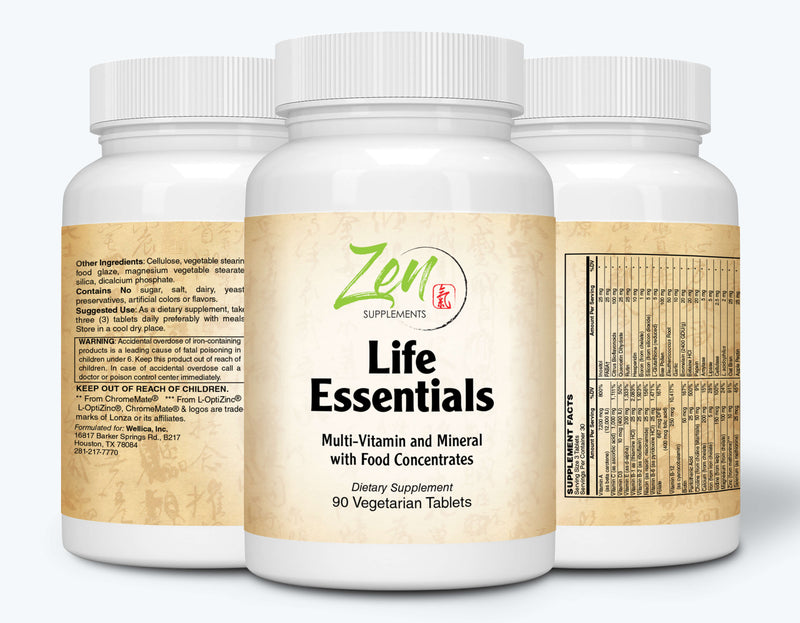 Zen Supplements - Life Essentials Multi-Vitamin from whole foods - Real Raw Veggies, Fruits, Superfoods, Probiotics, Digestive Enzymes, & Herbs  90-Tabs