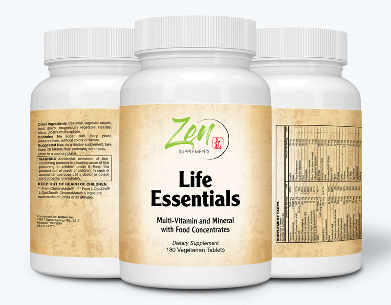 Zen Supplements - Life Essentials Multi-Vitamin from whole foods - Real Raw Veggies, Fruits, Superfoods, Probiotics, Digestive Enzymes, & Herbs 180-Tabs