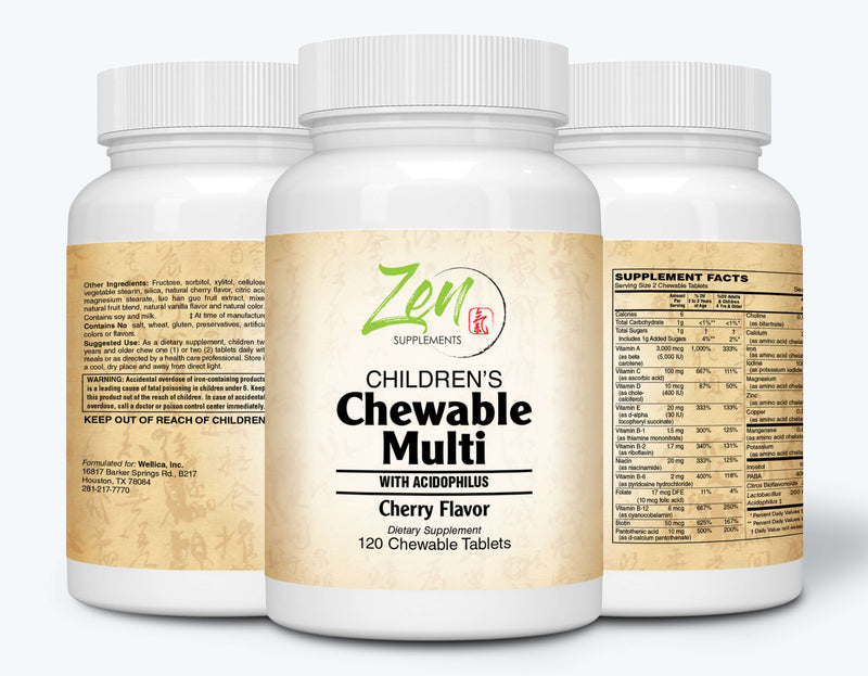 Zen Supplements - Children's Chewable Multi-Vitamin with Acidophilus Cherry Flavored 120-Tabs - The Children's Multivitamin you won't have to beg the kids to take.