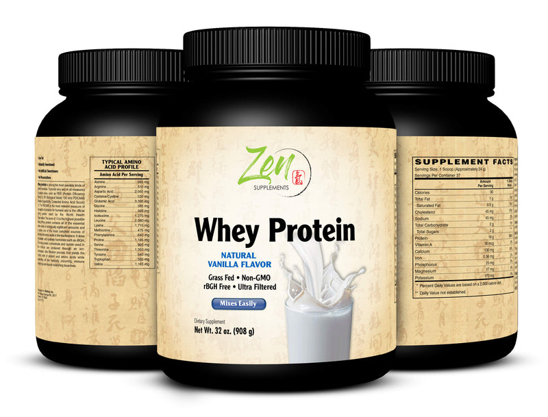 Zen Supplements - Organic Grass Fed Whey Protein 19g Per Serving Keto Friendly - Vanilla 32 Oz-Powder