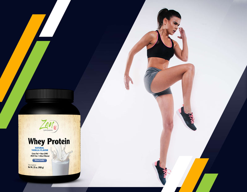 Zen Supplements - Organic Grass Fed Whey Protein 19g Per Serving Keto Friendly - Vanilla 32 Oz-Powder