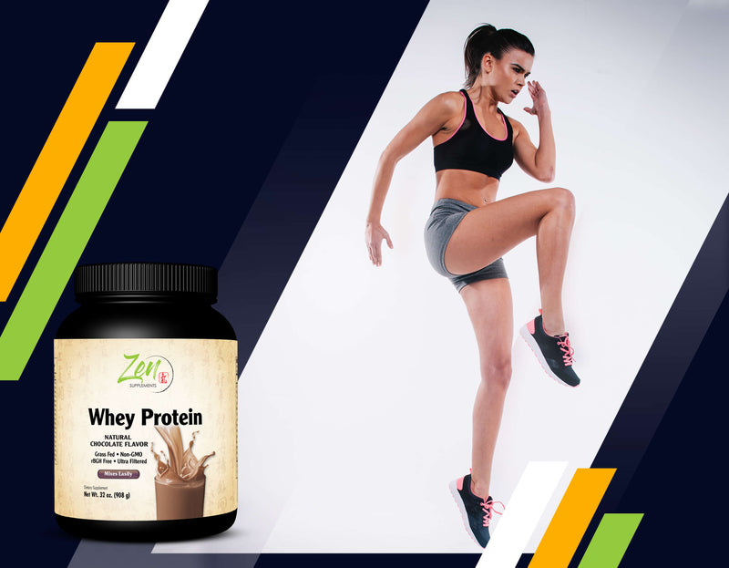 Zen Supplements - Organic Grass Fed Whey Protein 19g Per Serving Keto Friendly - Chocolate 32 Oz-Powder