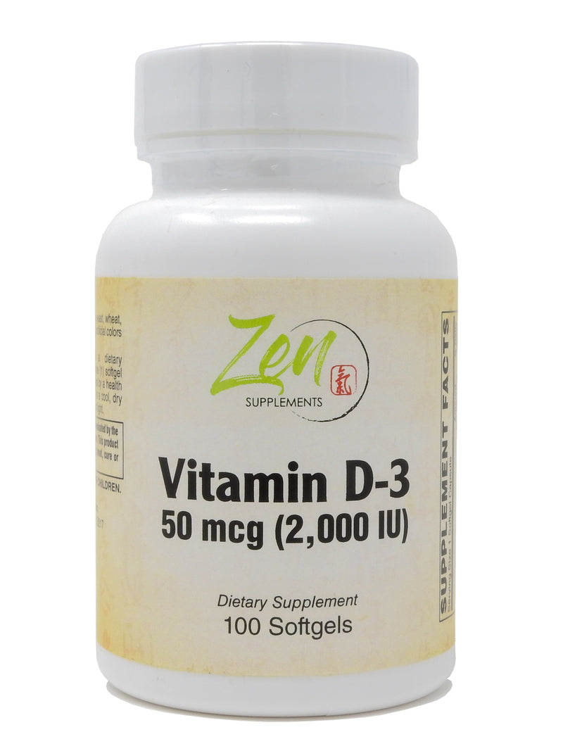 Zen Supplements - Vitamin D-3  2000 IU 100-Softgel - Supports Healthy Muscle Function, Bone Health & Immune Support