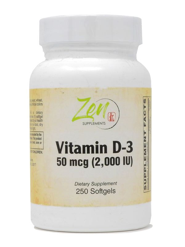 Zen Supplements - Vitamin D-3  2000 IU 250-Softgel - Supports Healthy Muscle Function, Bone Health & Immune Support