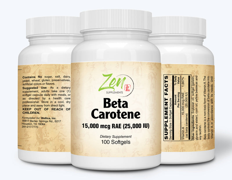 Zen Supplements - Beta-Carotene 25000IU Supports Healthy Vision & Immune System and Healthy Growth 100-Softgel