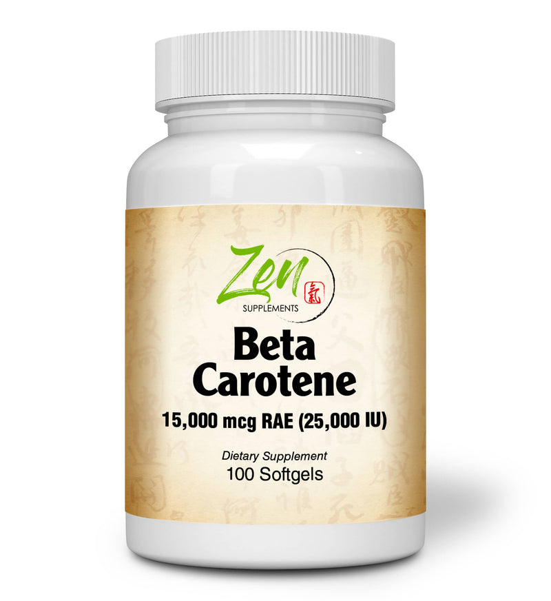 Zen Supplements - Beta-Carotene 25000IU Supports Healthy Vision & Immune System and Healthy Growth 100-Softgel