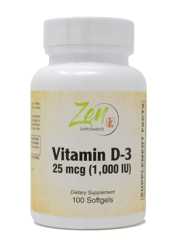 Zen Supplements - Vitamin D-3 1,000 IU 100-Softgel - Supports Healthy Muscle Function, Bone Health & Immune Support