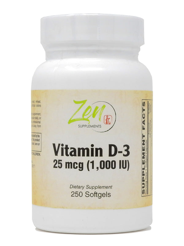 Zen Supplements - Vitamin D-3 1,000 IU 250-Softgel - Supports Healthy Muscle Function, Bone Health & Immune Support