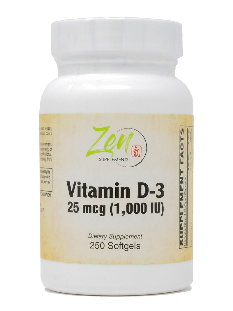 Zen Supplements - Vitamin D-3 1,000 IU 250-Softgel - Supports Healthy Muscle Function, Bone Health & Immune Support