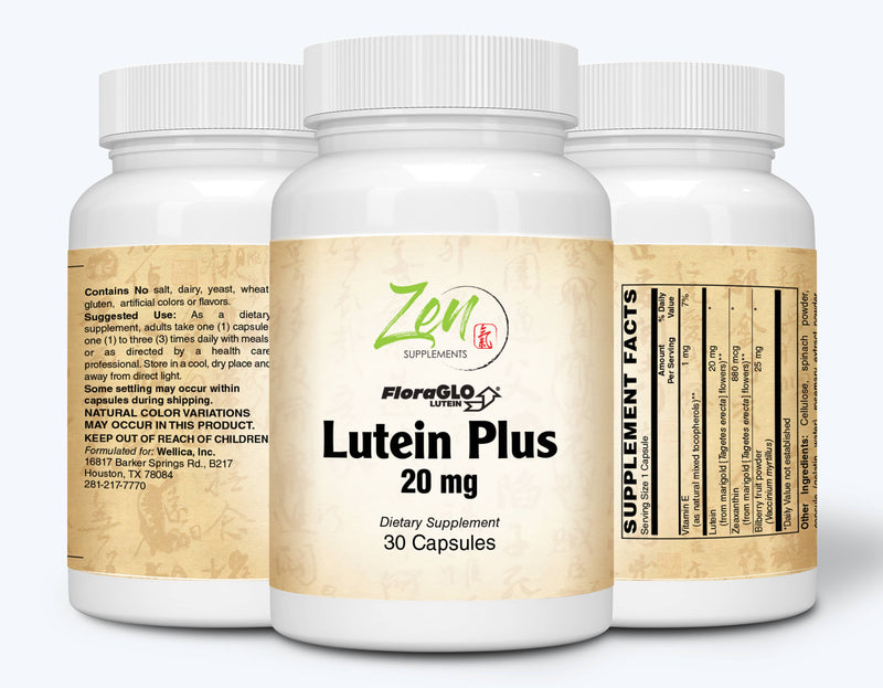 Zen Supplements - Lutein Plus 20 Mg W/ Bilberry CFlora-GLO® Bilberry and Zeaxanthin - Supports Eye Health & Visual Acuity 30-Caps