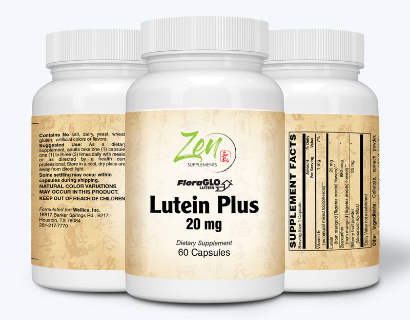 Zen Supplements - Lutein Plus 20 Mg W/ Bilberry and Zeaxanthin - Supports Eye Health & Visual Acuity  60-Caps