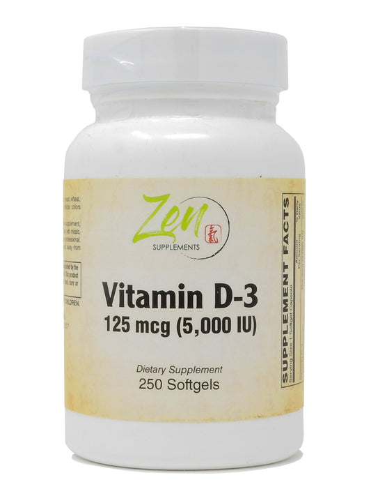 Vitamin D-3 5000 IU 250-Softgel - Supports Healthy Muscle Function, Bone Health & Immune Support