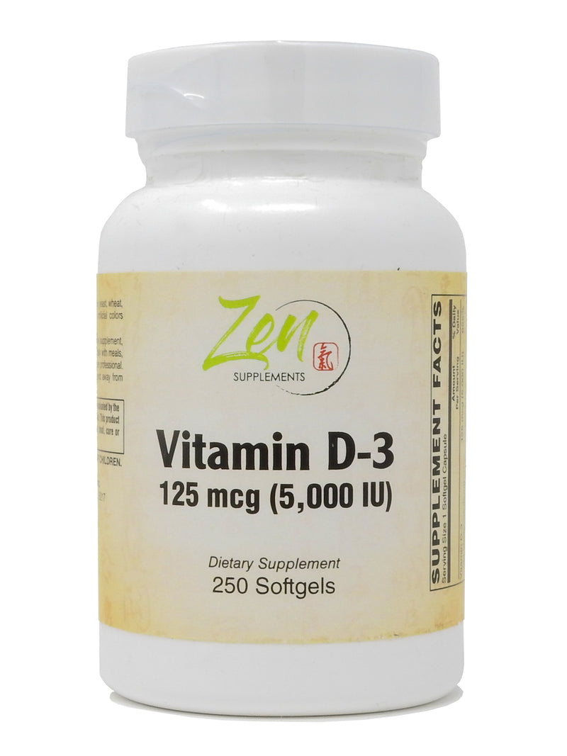 Zen Supplements - Vitamin D-3 5000 IU 250-Softgel - Supports Healthy Muscle Function, Bone Health & Immune Support