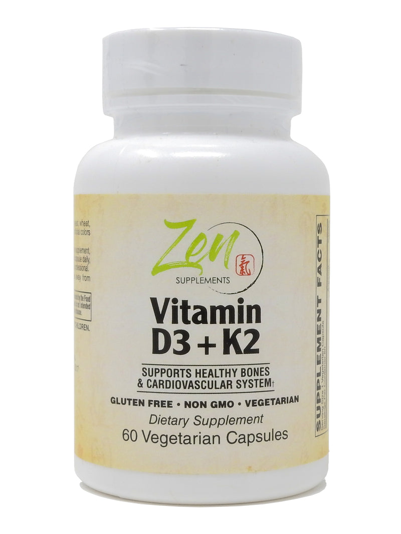 Zen Supplements - Vitamin D-3 + K-2 (MK-7) 60-Caps - Supports Bone Health & Density - Support for Healthy Cardiovascular System, Heart & Arteries