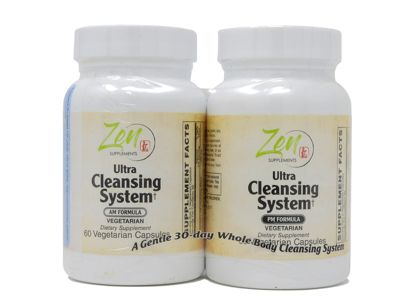 Zen Supplements - Ultra Cleansing System AM/PM Kit - 100% Natural Herbal Blends Support for Maximum Whole Body Organs & Systems Detox Cleanse - Works Safely & Gently both Day & Night Over 30 Days - Vegetarian Formula 30 Day Kit