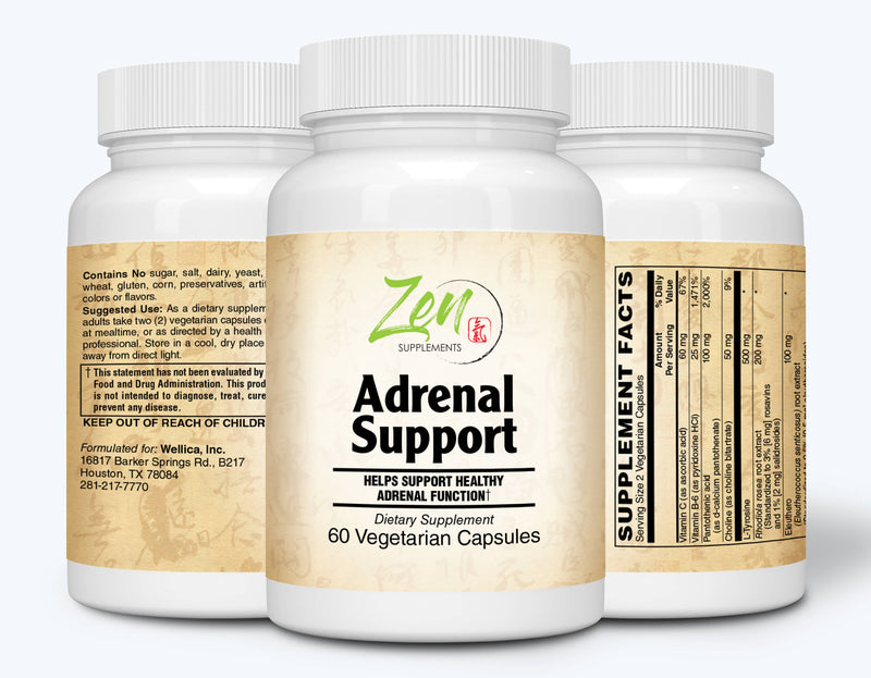 Zen Supplements - Adrenal Support 60-Caps with Ashwagandha, Rhodiola Rosea, Eleuthero, Ginger, Licorice, Astragalus, Gotu Kola & Schizandra - Stress Response Support - Adrenal Support Supplement for Energy, Adrenal Health & Mood