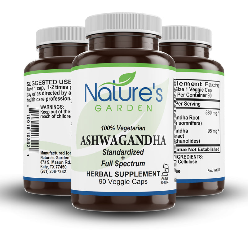 Nature's Garden - Ashwagandha - 90 Veggie Caps with 380mg Organic Ashwagandha Root & 95mg Potent Ashwagandha Extract