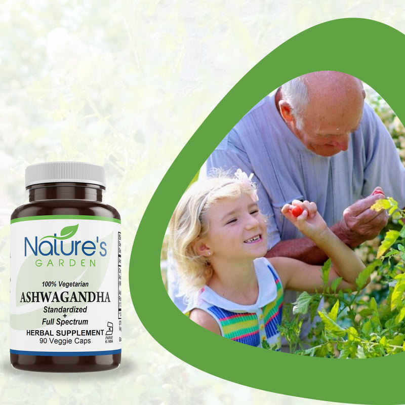 Nature's Garden - Ashwagandha - 90 Veggie Caps with 380mg Organic Ashwagandha Root & 95mg Potent Ashwagandha Extract