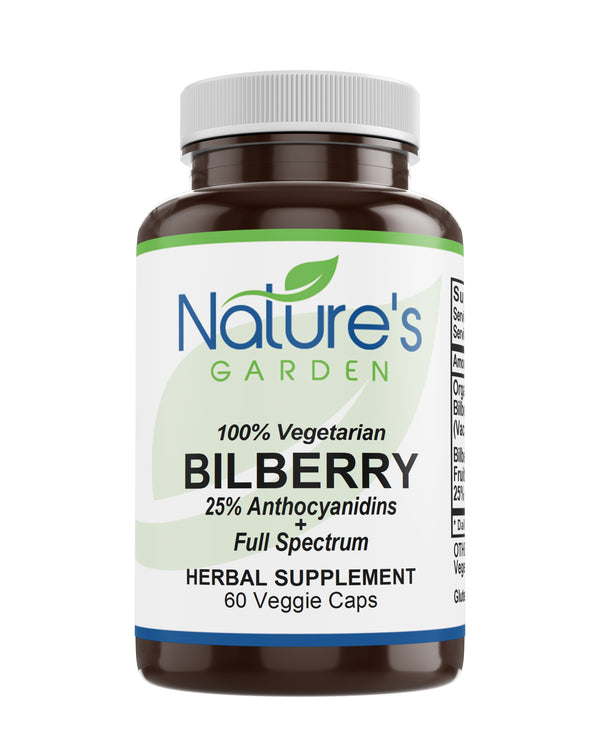 Nature's Garden - Bilberry - 60 Veggie Caps - Full Spectrum Wild Harvest Bilberry Leaf & Concentrated Extract.