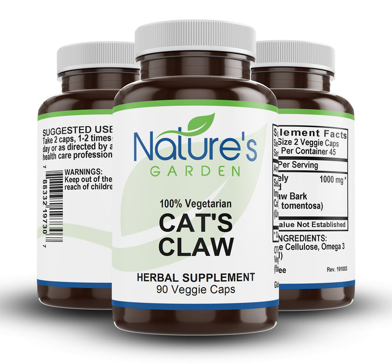 Nature's Garden - Cat's Claw Bark - 90 Veggie Caps with 1000mg Peruvian Cats Claw Uncaria Tomentosa Herb